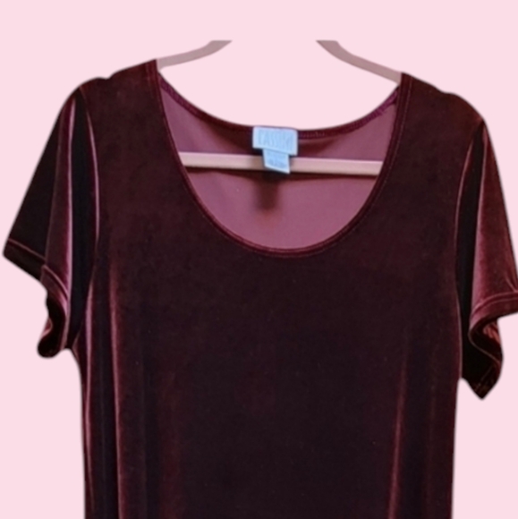 Cassini Burgundy Maxi Dress Short Sleeves Silky Velvet Texture - Picture 1 of 7